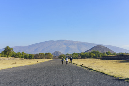 The famous and historical Pyramid of the Sun and the Moon in Teotihuacan, Mexicoのeditorial素材