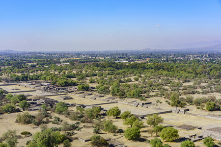 Aerial view of the Avenue of the Dead from Pyramid of the Sun in Teotihuacan, Mexicoのeditorial素材