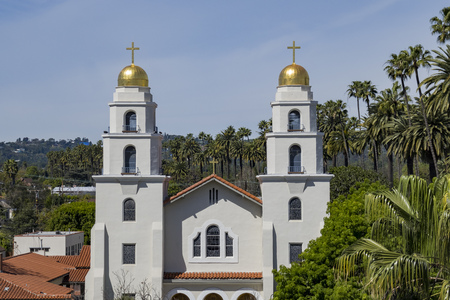 Aerial view of the Church of the Good Shepherd at Beverly Hills, Los Angeles, Californiaの写真素材