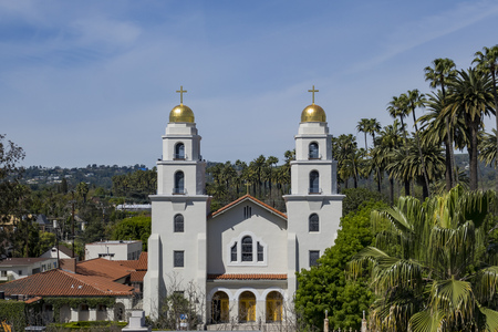 Aerial view of the Church of the Good Shepherd at Beverly Hills, Los Angeles, Californiaの写真素材