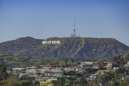 Los Angeles, MAR 9: cityscape with Hollywood sign around Barnsdall Art Park on MAR 9, 2017 at Los Angeles, Californiaのeditorial素材