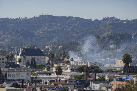 Los Angeles, MAR 9: Fire diaster around Barnsdall Art Park on MAR 9, 2017 at Los Angeles, Californiaのeditorial素材