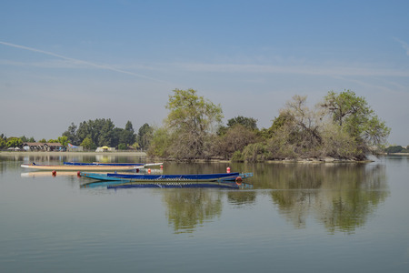 Boat and ship around Santa Fe Dam Recreation Area, Los Angeles County, Californiaのeditorial素材
