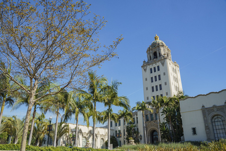 Beautiful main building of Beverly Hills city hall, Los Angeles, Californiaのeditorial素材
