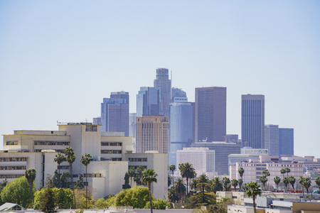 Los Angeles, MAR 23: Afternoon view of Los Angeles downtown skyscraper on MAR 23, 2017 at Los Angeles, Californiaのeditorial素材