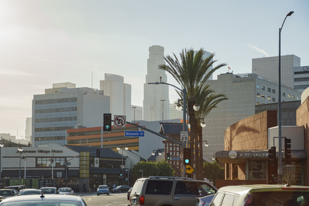 Los Angeles, MAR 24: Los Angeles downtown view from Little Tokyo on MAR 24, 2017 at Los Angeles, Californiaのeditorial素材