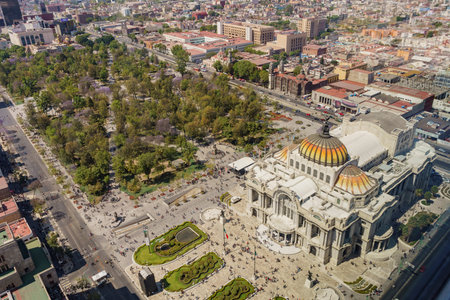 Aerial view of the Palace of Fine Arts with Central Alameda Park of Mexico Cityのeditorial素材
