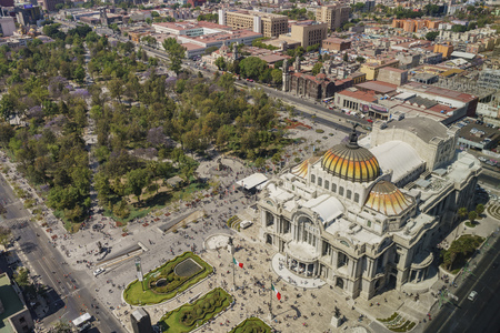 Aerial view of the Palace of Fine Arts with Central Alameda Park of Mexico Cityのeditorial素材