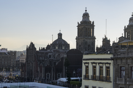 Sunset view of the historical Mexico City Metropolitan Cathedral of Mexico Cityの写真素材