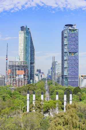Mexico City, FEB 17: Aerial cityscape with Paseo de la Reforma from Chapultepec Castle on FEB 17, 2017 at Mexico Cityのeditorial素材