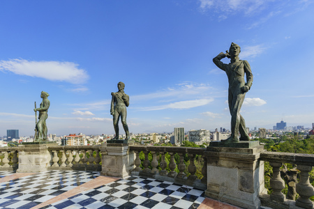 Mexico City, FEB 17: Statue and courtyard of Chapultepec Castle on FEB 17, 2017 at Mexico Cityのeditorial素材