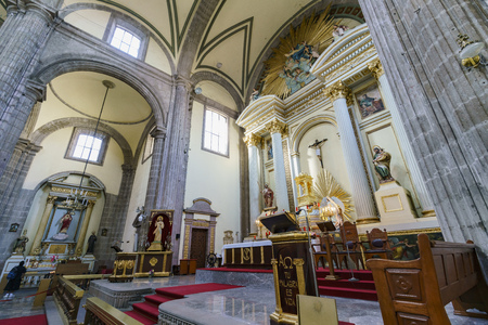 Mexico City, FEB 17: Interior view of the historical Mexico City Metropolitan Cathedral on FEB 17, 2017 at Mexico Cityのeditorial素材