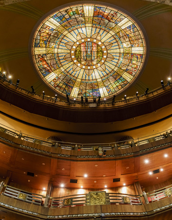 Mexico City, FEB 19: The inner view of the historical and beautiful Palace of Fine Arts, Cathedral of Art on FEB 19, 2017 at Mexico Cityのeditorial素材