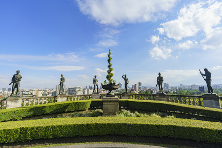 Mexico City, FEB 17: Statue and courtyard of Chapultepec Castle on FEB 17, 2017 at Mexico Cityのeditorial素材