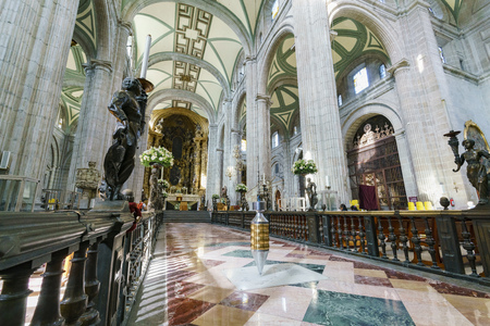 Mexico City, FEB 17: Interior view of the historical Mexico City Metropolitan Cathedral on FEB 17, 2017 at Mexico Cityのeditorial素材