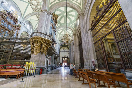 Mexico City, FEB 17: Interior view of the historical Mexico City Metropolitan Cathedral on FEB 17, 2017 at Mexico Cityのeditorial素材