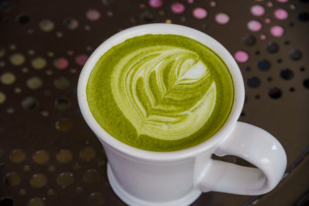Close up shot of Matcha Milk Drinksの写真素材