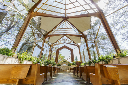The beautiful Glass Church - Wayfarers Chapel at Rancho Palos Verdes, Californiaのeditorial素材