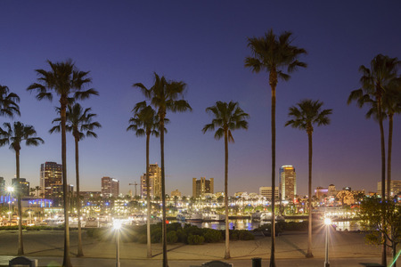 Beautiful night scene around Rainbow Harbor, Long Beach, California, U.S.A.のeditorial素材