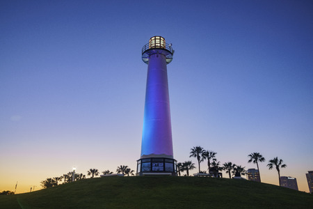 Beautiful night scene around Rainbow Harbor, Long Beach, California, U.S.A.のeditorial素材