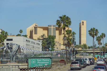 Los Angeles, APR 11: Exterior view of the Cathedral of Our Lady of the Angels on APR 11, 2017 at Los Angelesのeditorial素材