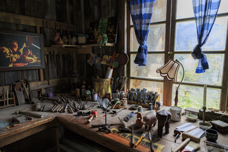 Chiayi, MAR 17: The famous Jimmy blue wooden house on MAR 17, 2012 at Fenqihu area, Taiwan.のeditorial素材