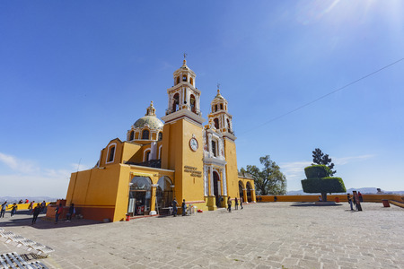 Cholula, FEB 18: The historical Shrine of Our Lady of Remedies sit on the Pyramid on FEB 18, 2017 at Cholula, Mexicoのeditorial素材