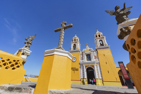 Cholula, FEB 18: The historical Shrine of Our Lady of Remedies sit on the Pyramid on FEB 18, 2017 at Cholula, Mexicoのeditorial素材