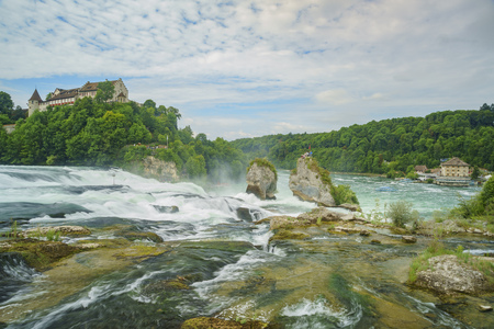 The biggest waterfall - Rhine Falls with Laufen Castle at Europe, Zurich, Switzerlandのeditorial素材