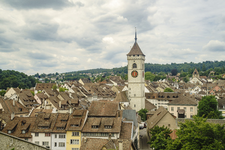 Beautiful scenic and aerial view of cityscape around Munot, Schaffhausen, Switzerlandのeditorial素材
