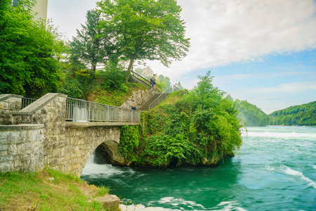 Bridge scenic of Rhine Falls area at Zurich, Switzerlandのeditorial素材
