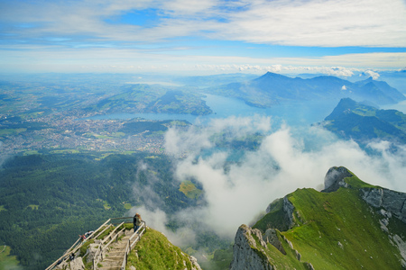 landscape with lake over Mount Pilatus, Lucerne, Switzerlandのeditorial素材