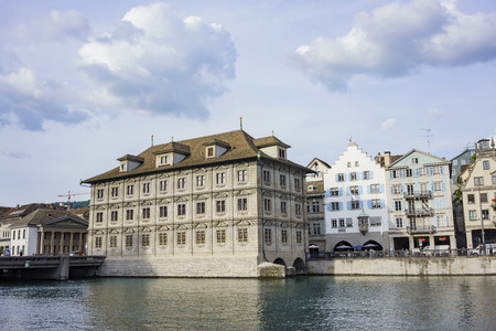 Afternoon cityscape with Limmat river of the historical Zurich city, Switzerlandのeditorial素材