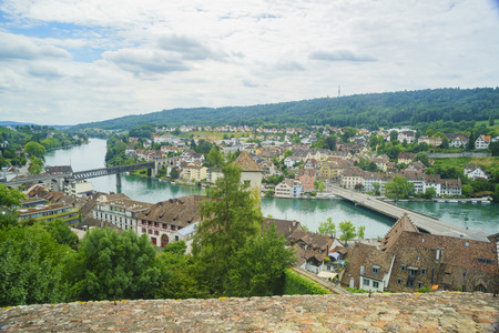 Beautiful scenic and aerial view of cityscape around Munot, Schaffhausen, Switzerlandの写真素材