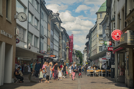 Winterhur, JUL 15: Old street and town of Winterhur on JUL 15, 2017 at Switzerlandのeditorial素材