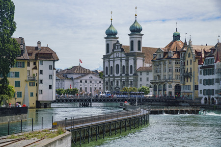 Lucerne, JUL 16: The beautiful old town and cityscape on JUL 16, 2017 at Luzern, Switzerlandのeditorial素材