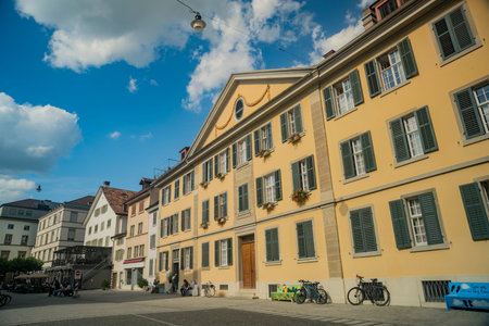 Winterhur, JUL 15: Old street and town of Winterhur on JUL 15, 2017 at Switzerlandのeditorial素材