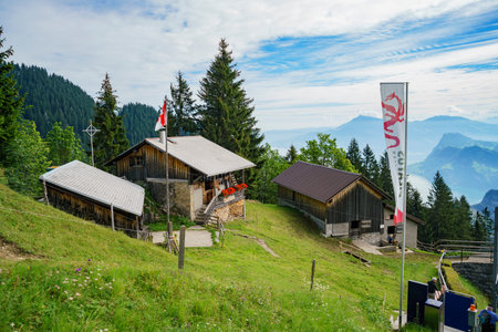 Lucerne, JUL 16: Scenic view from the special train climbing up to the Mount Pilatus on JUL 16, 2017 at Lucerne, Switzerlandのeditorial素材