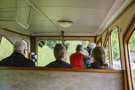 Lucerne, JUL 16: Scenic view from the special train climbing up to the Mount Pilatus on JUL 16, 2017 at Lucerne, Switzerlandのeditorial素材