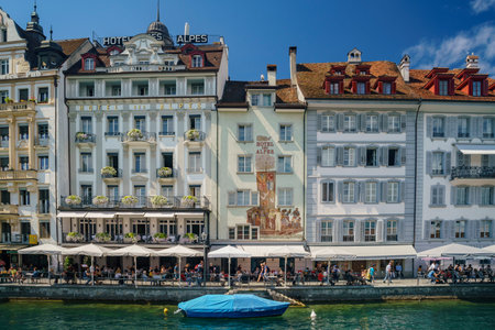 Lucerne, JUL 16: The beautiful old town and cityscape on JUL 16, 2017 at Luzern, Switzerlandのeditorial素材