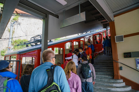 Lucerne, JUL 16: Scenic view from the special train climbing up to the Mount Pilatus on JUL 16, 2017...