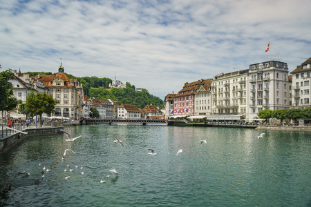 Lucerne, JUL 16: The beautiful old town and cityscape on JUL 16, 2017 at Luzern, Switzerlandのeditorial素材