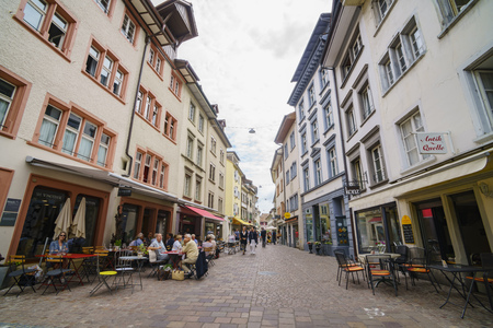 Schaffhausen, JUL 15: The historical old down and street on JUL 15, 2017 at Schaffhausen, Switzerlandのeditorial素材