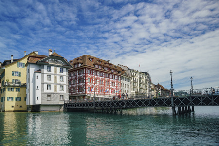 Lucerne, JUL 16: The beautiful old town and cityscape on JUL 16, 2017 at Luzern, Switzerlandのeditorial素材