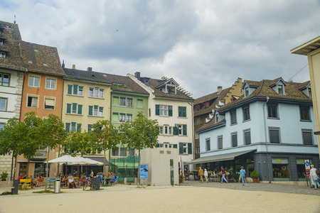 Schaffhausen, JUL 15: The historical old down and street on JUL 15, 2017 at Schaffhausen, Switzerlandのeditorial素材