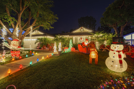 christmas decoration at Brea Neighborhood, Los Angels County, Californiaのeditorial素材
