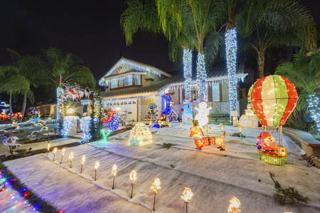 christmas decoration at Brea Neighborhood, Los Angels County, Californiaのeditorial素材