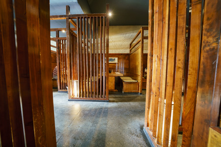 Los Angeles, SEP 9: Wooden Japanese style interior view of a restaurant on SEP 9, 2017 at Los Angeles, California, U.S.A.のeditorial素材