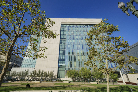 Los Angeles, SEP 24: Downtown street view  and the Los Angeles Police Department Headquarters on SEP 24, 2017 at Los Angeles, California, United Statesのeditorial素材
