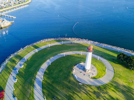 Beautiful aerial afternoon view around Rainbow Harbor, Long Beach, California, U.S.A.の写真素材